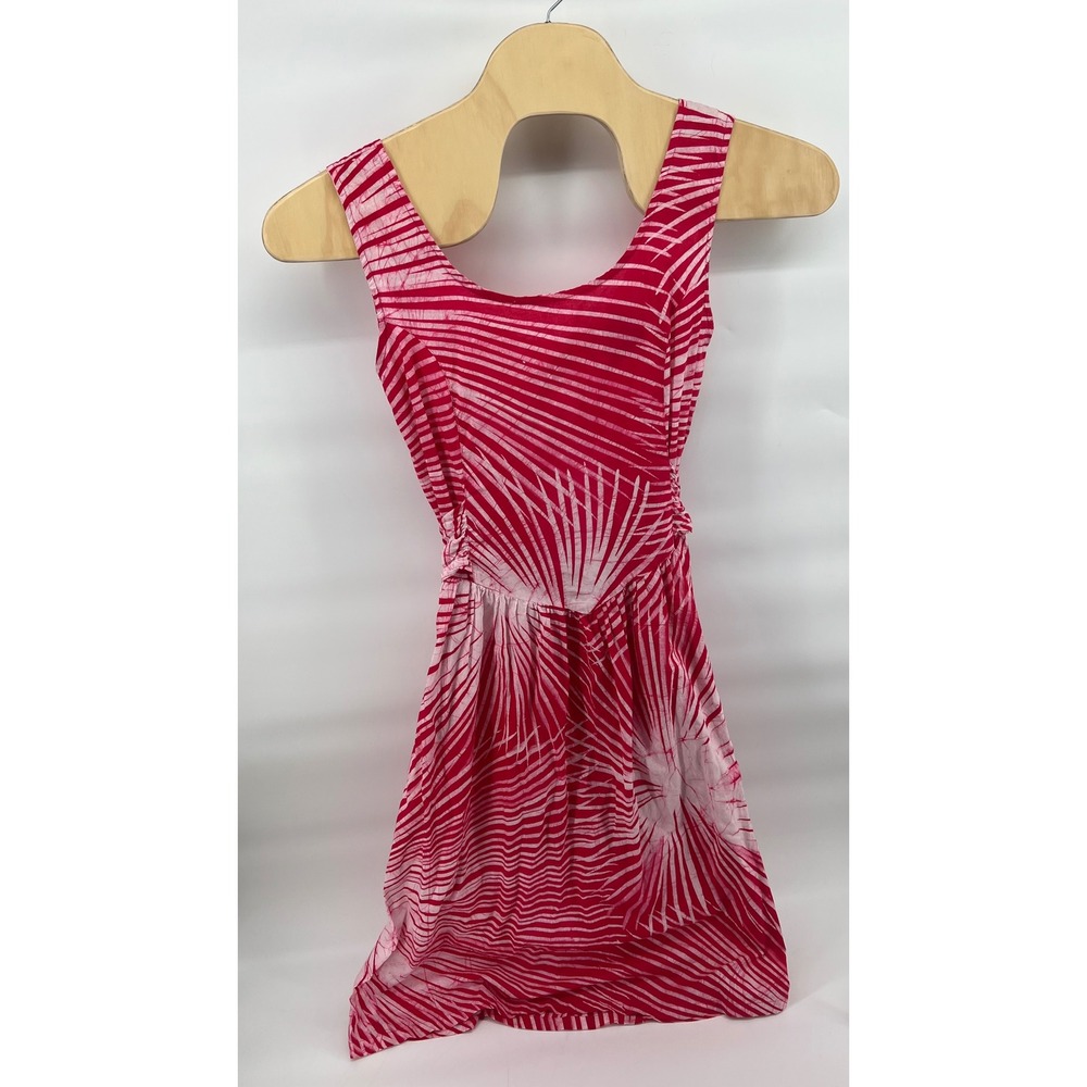 Caribelle Batik Women's L Red‎ White Palm Leaf Print Cotton Midi Dress Tie Waist